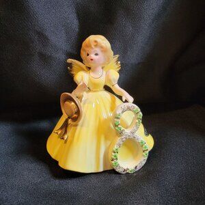 Josef Originals Birthday Angel Girls 8th Year Hat Blonde Girl Porcelain Figurine